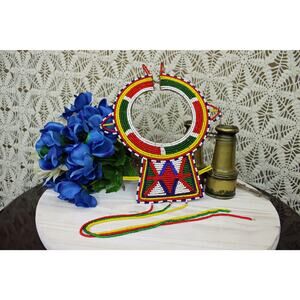 Masai Bridal Leather and Glass Beaded Necklace/Collar from Kenya